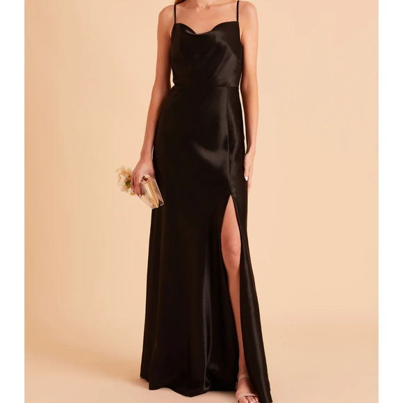 Birdy Grey Dress Gown Size XL Black Shiny Satin Slit Goth Whimsigoth Evening NWT - Picture 1 of 9